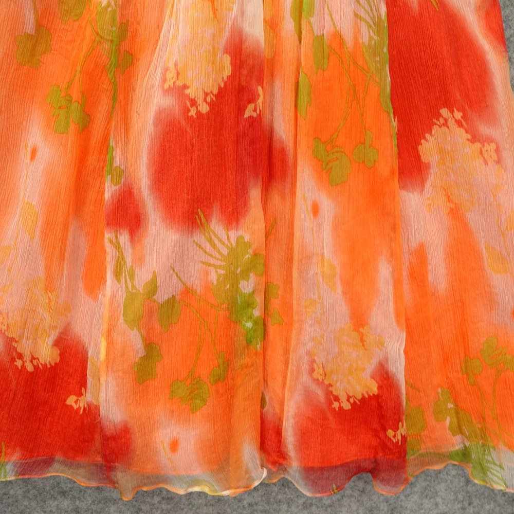 Tropical Y2K Floral Silk Dress S Orange Fall Boho Crinkle Laundry Shelli Segal - Picture 10 of 13